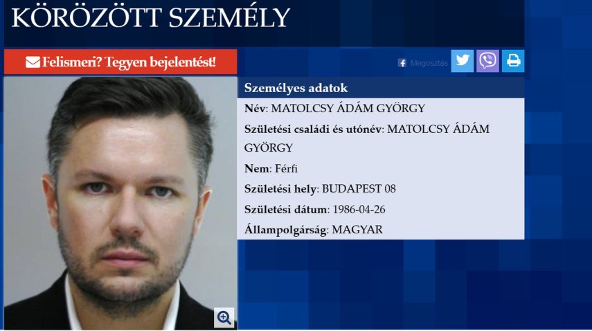 Matolcsy Ádám körözési felhívása (police.hu)